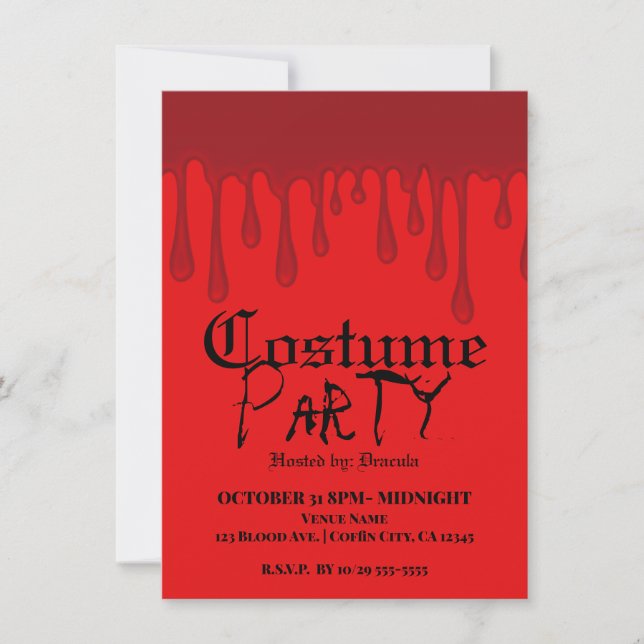 Rotes Tropfen Blut Tropfen Halloween Kostüm Party Einladung (Vorderseite)