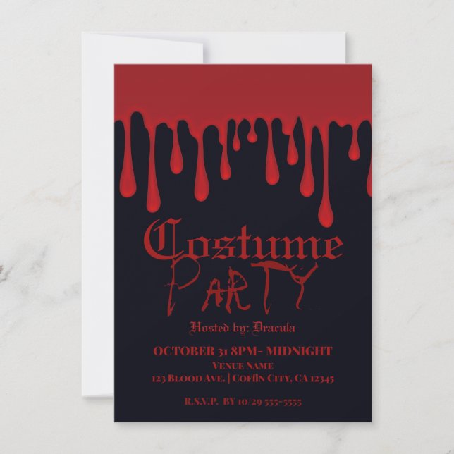 Rotes Tropfen Blut Tropfen Halloween Kostüm Party Einladung (Vorderseite)