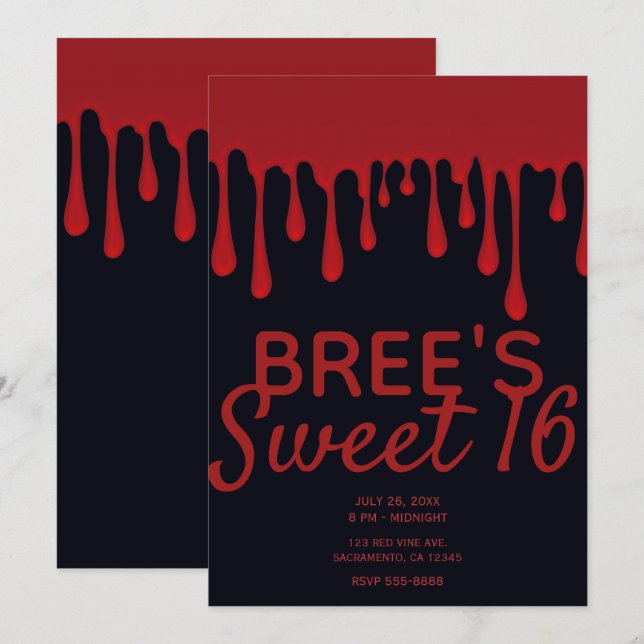 Rotes Tropfen Blut Tropfen Halloween Sweet 16 Part Einladung (Vorne/Hinten)