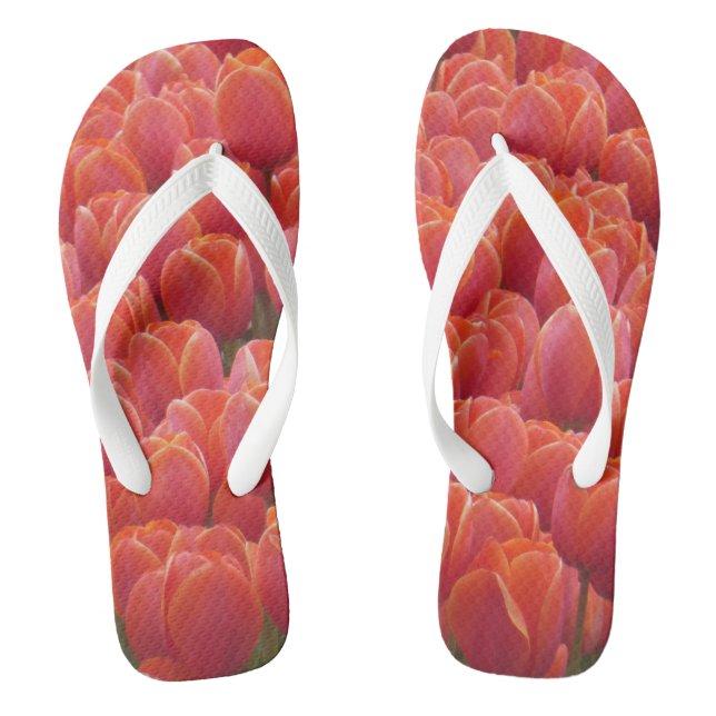 Rotes Tulpe-Feld drehen Reinfälle um Flip Flops (Fußbett)