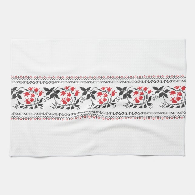 Rotes Tulpenmuster Handtuch (Horizontal)