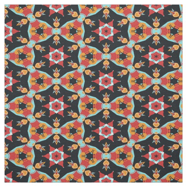 Rotes Türkis-Gelbes Orange Mandala Star Pattern Stoff (Muster)