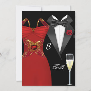 Rotes Tuxedo-Kleid Tischnummer Sitzplatz 2