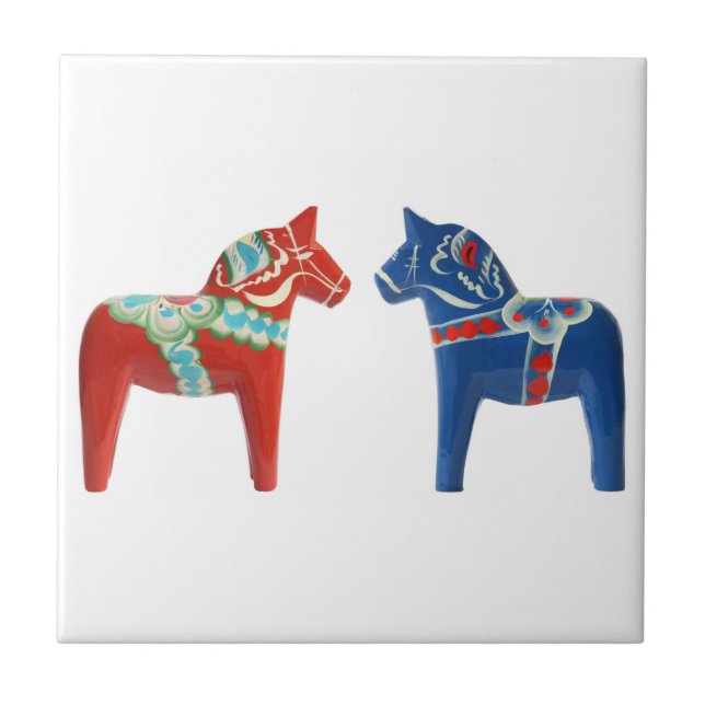 Rotes u. blaues Dala Pferd Fliese (Vorderseite)