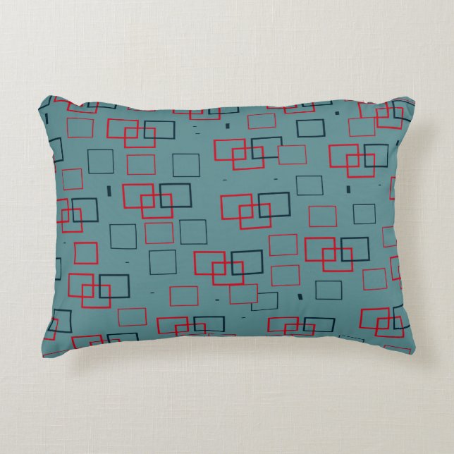 Rotes und Aquamarines Squares Delight Dekokissen (Vorderseite)