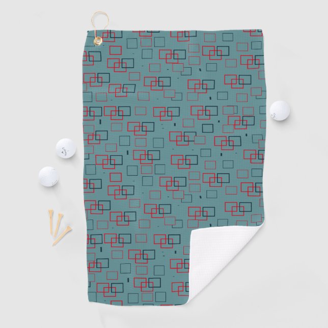 Rotes und Aquamarines Squares Delight Golfhandtuch (Insitu)
