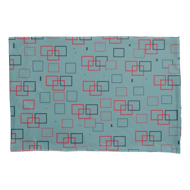 Rotes und Aquamarines Squares Delight Kissenbezug (Vorderseite)