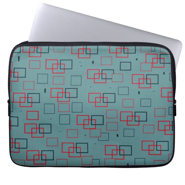 Rotes und Aquamarines Squares Delight Laptopschutzhülle (Vorderseite)
