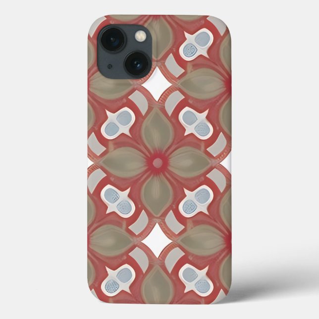 Rotes und Beiges Blumenmuster  Case-Mate iPhone Hülle (Rückseite)