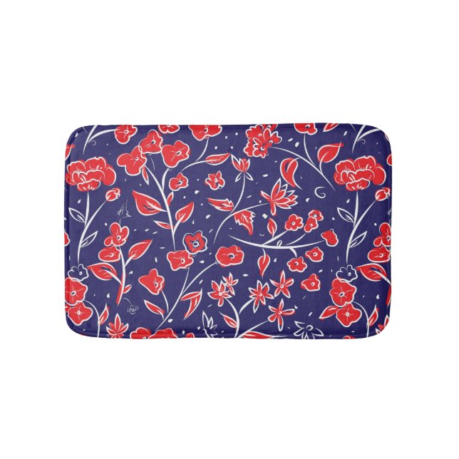 Rotes und blaues Blumenmuster Badematte (Vorderseite)