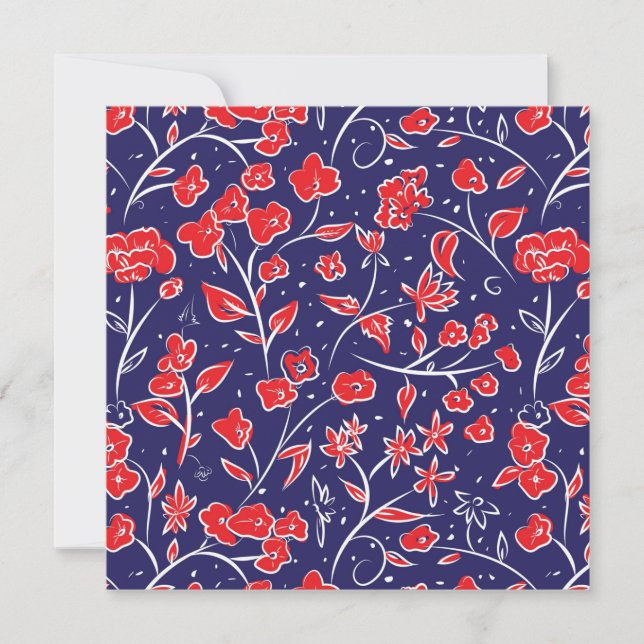 Rotes und blaues Blumenmuster Karte (Vorderseite)