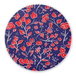 Rotes und blaues Blumenmuster Keramikknauf