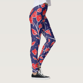 Rotes und blaues Blumenmuster Leggings