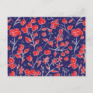 Rotes und blaues Blumenmuster Postkarte