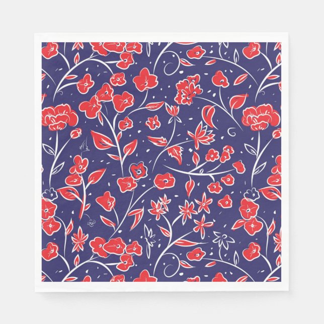 Rotes und blaues Blumenmuster Serviette (Vorderseite)