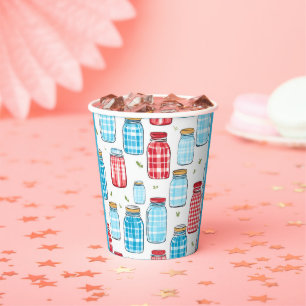 Rotes und blaues Gingham-Mason-Glas-Muster  Pappbecher