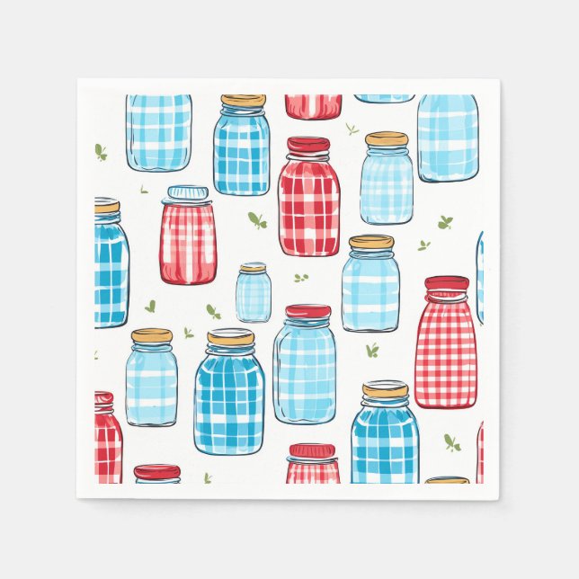 Rotes und blaues Gingham-Mason-Glas-Muster  Serviette (Vorderseite)