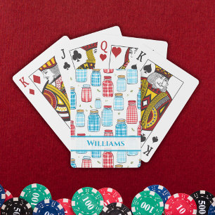 Rotes und blaues Gingham-Mason-Glas-Muster  Spielkarten