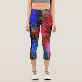 Rotes und blaues Material mit Ölfarbe Capri Leggings
