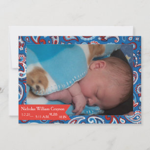 Rotes und blaues Paisley-Baby-Ankündigung Ankündigung