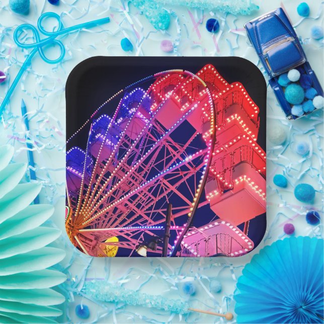 Rotes und blaues Riesenrad Pappteller (Party)