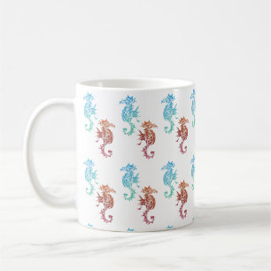 Rotes und blaues Seepferd-Muster Kaffeetasse