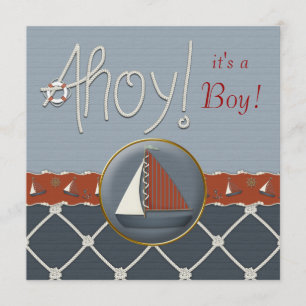 Rotes und Blaues Segelboot-Baby-Shower Einladung