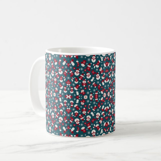 Rotes und blaues Weihnachtsmuster Kaffeetasse (Vorderseite Links)