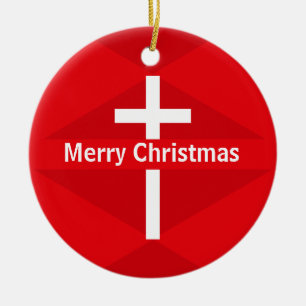 Rotes und Christliches Kreuz frohe Weihnachten Keramik Ornament