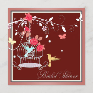Rotes und Coral Birdcage-Brautparty Einladung