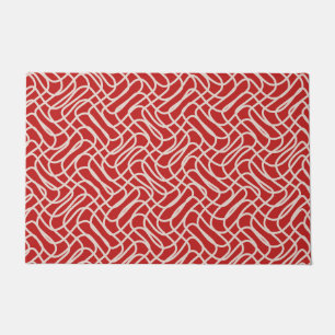 Rotes und cremefarbenes abstraktes Linienmuster Fußmatte