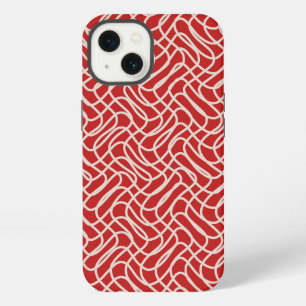 Rotes und cremefarbenes abstraktes Linienmuster iPhone Hülle