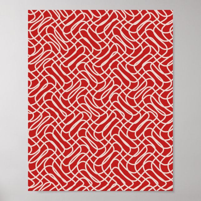Rotes und cremefarbenes abstraktes Linienmuster Poster (Vorne)