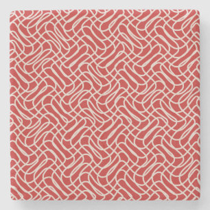 Rotes und cremefarbenes abstraktes Linienmuster Steinuntersetzer