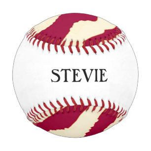 Rotes und cremefarbenes Zebramuster mit Namen Baseball