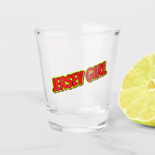 Rotes und gelbes Comic Jersey Girl Schnapsglas