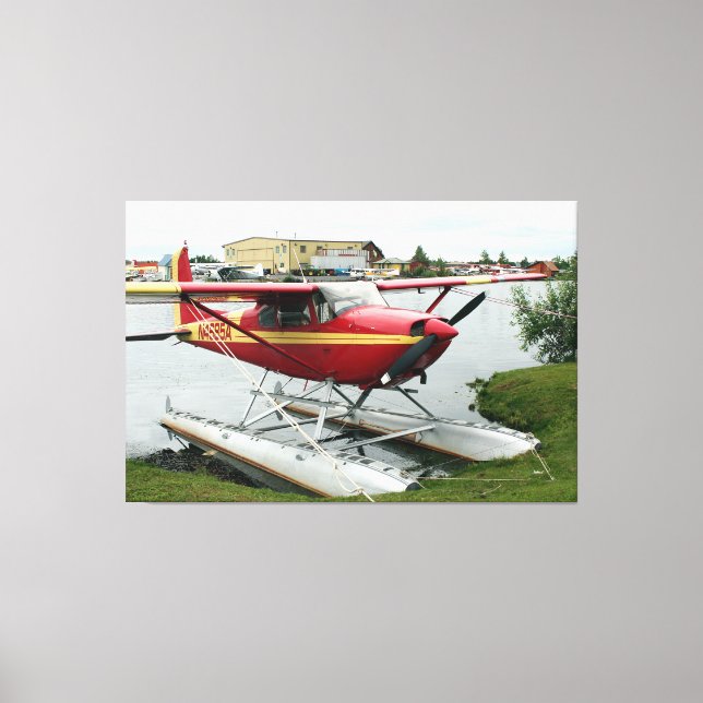 Rotes und Gelbes Flohflossen-Flugzeug, Lake Hood,  Leinwanddruck (Vorderseite)