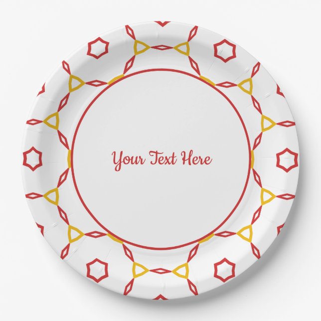 rotes und gelbes geometrisches Muster Pappteller (Vorderseite)
