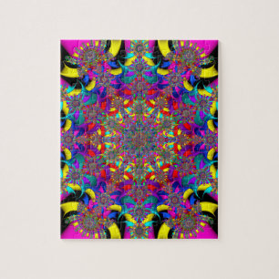 rotes und gelbes Kaleidoskop-Fraktalpuzzlespiel