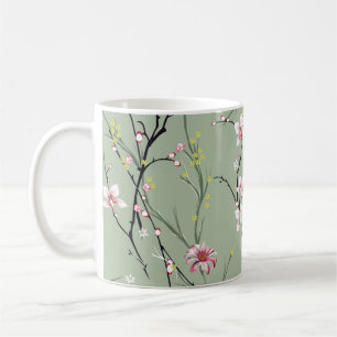 rotes und gelbes kleines Blumenmuster auf grünem H Kaffeetasse
