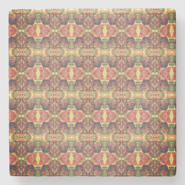 Rotes und gelbes Muster Steinuntersetzer (Vorderseite)