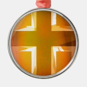 Rotes und gelbes religiöses Kreuz Silbernes Ornament