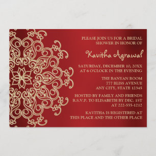 Rotes und Gold Indisches Inspiriertes Brautparty Einladung