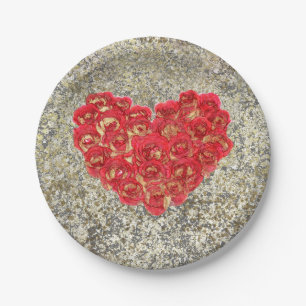 Rotes und goldenes Herz Glam Valentinstag Party Pappteller