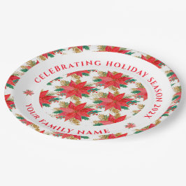 Rotes und goldenes Poinsettia-Muster Pappteller