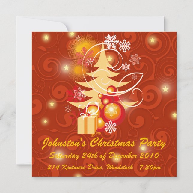 Rotes und goldenes Weihnachtsfest - Party Einladung (Vorderseite)