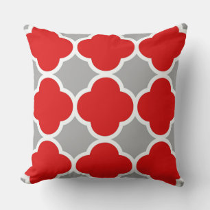 Rotes und Graues Quatrefolienmuster Kissen