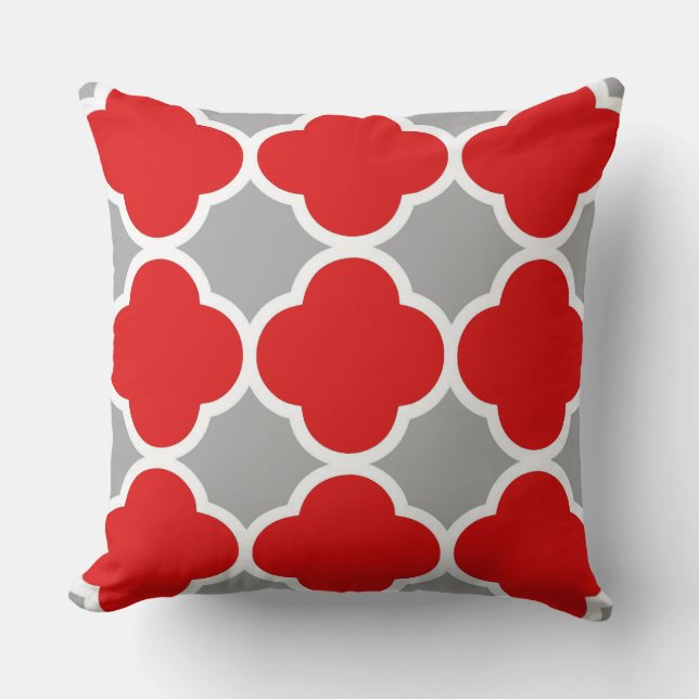 Rotes und Graues Quatrefolienmuster Kissen (Vorderseite)