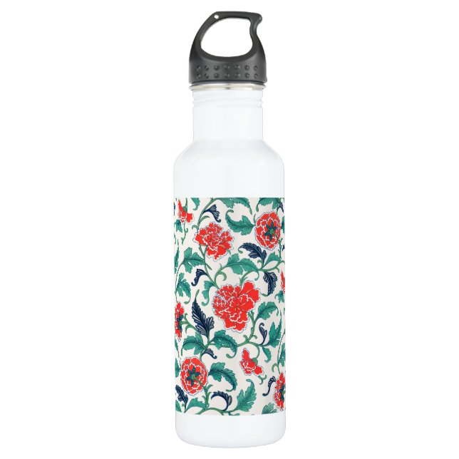 Rotes und grünes Blumenmuster Edelstahlflasche (Vorderseite)