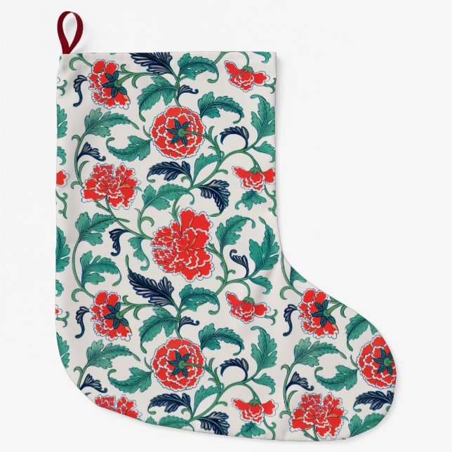 Rotes und grünes Blumenmuster Großer Weihnachtsstrumpf (Vorderseite)